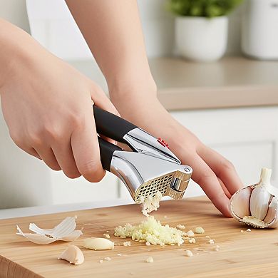 Heavy Duty Garlic Press, Solid Zinc Construction, Black Easy Squeeze Clean