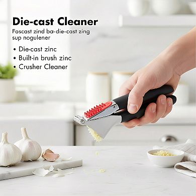 Heavy Duty Garlic Press, Solid Zinc Construction, Black Easy Squeeze Clean