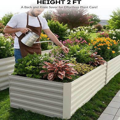 2 Pack Square Raised Galvanized Steel Garden Beds with Dual Open Bottom for Vegetables Flowers