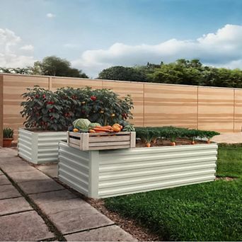 2 Pack Square Raised Galvanized Steel Garden Beds with Dual Open Bottom for Vegetables Flowers
