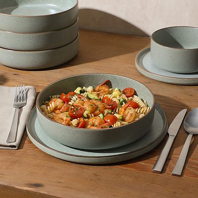 Gibson Elite Gelston Stoneware Matte Reactive Glaze 16 Piece Plates and Bowl Dinnerware Set