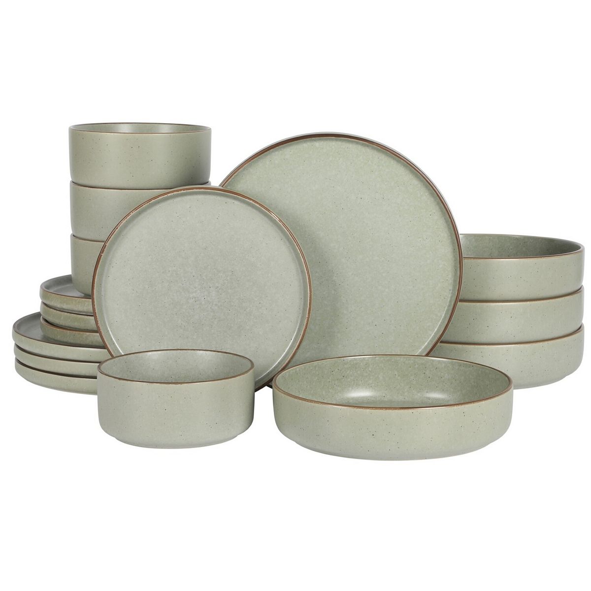 Gibson Elite Gelston Stoneware Matte Reactive Glaze 16 Piece Plates and Bowl Dinnerware Set - Green