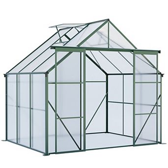 Outdoor Walk-In Greenhouse Kit with Polycarbonate Panels, Roof Vent and Sliding Doors