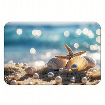 Beach Pearl Starfish Shell Floor Mat, Skid-Resistant Coastal Decorative Rug