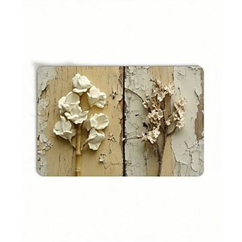 3D Relief White Floral Floor Mat, Soft Non-Slip Decorative Entryway Rug.