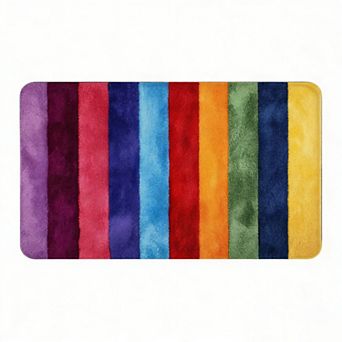 Rainbow Stripe Floor Mat, Anti-Slip Colorful Modern Bathroom Floor Mat