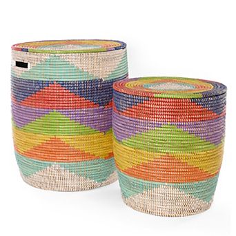 Set of Two Flat Lidded Hampers