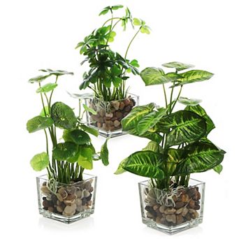 Mini Artificial Plants with Clear Glass Pots