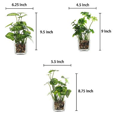 Mini Artificial Plants with Clear Glass Pots