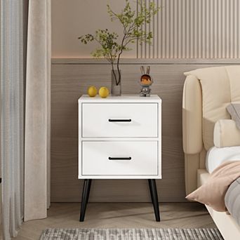 Modern 2-Drawer Nightstand with Metal Legs, Side Table for Bedroom, Living Room