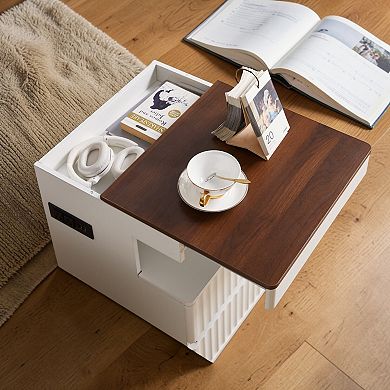 Heybly Nightstand with Charging Station, Bedside Table with 2 Drawers, Solid Wood Side Table