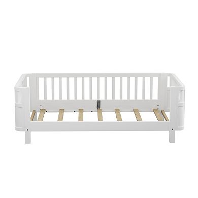 Heybly Twin Size Wood Platform Bed for Kids with Guardrails with Removable Side Rail