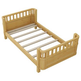 Heybly Twin Size Wood Platform Bed for Kids with Guardrails with Removable Side Rail