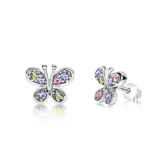 Chanteur Girls Butterfly Mulit-color Crystal White Gold Rhodium Plated Screwstud Earring