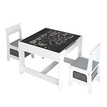 Kids Table and Chair Set, 3-in-1 Wooden Activity Table with Storage Drawer, 2-in-1 Detachable Design