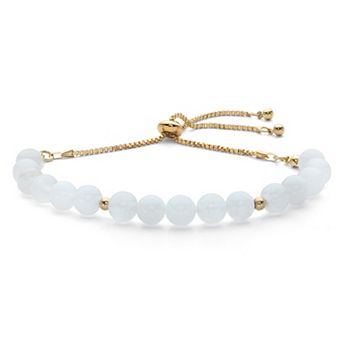 Genuine Agate Simulated Birthstone Beaded Adjustable Bolo Bracelet in Goldtone 8"