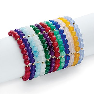 Genuine Agate Simulated Birthstone Beaded Adjustable Bolo Bracelet in Goldtone 8"