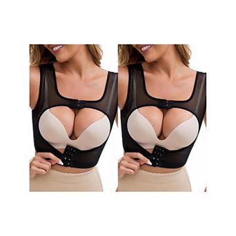 2 Packs Women's Double Front Closure Push-Up Shapewear Wide Straps Band Posture Corrector Tank