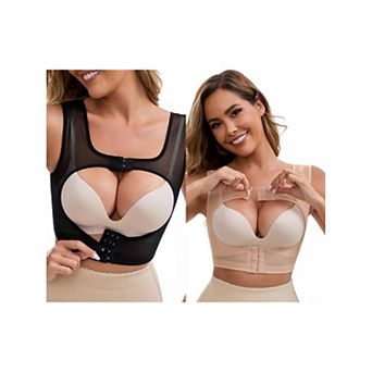 2 Packs Women's Double Front Closure Push-Up Shapewear Wide Straps Band Posture Corrector Tank