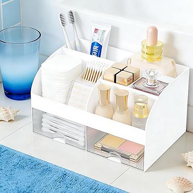 Cosmetic Organizer for Vanity with Brush Holder and Skincare Storage