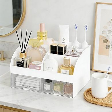 Cosmetic Organizer for Vanity with Brush Holder and Skincare Storage