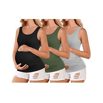Ekouaer 3 Pack Sleeveless Pre-Pregnancy Basic Shirt Tunic Tank Top for Women Maternity