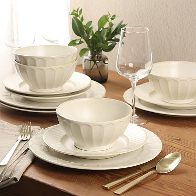 Gibson Elite Winchester Way 12 Piece Embossed Matte Reactive Durable Stoneware Dinnerware Set