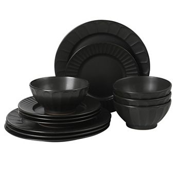 Gibson Elite Winchester Way 12 pc Embossed Matte Reactive Durable Stoneware Dinnerware Set