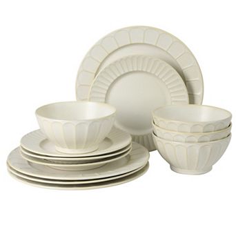 Gibson Elite Winchester Way 12 pc Embossed Matte Reactive Durable Stoneware Dinnerware Set