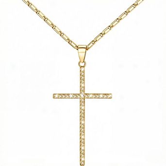 KSIZUIS 14K Gold CZ Cross Necklace - Large or Small Pendant, Faith Gift for Women