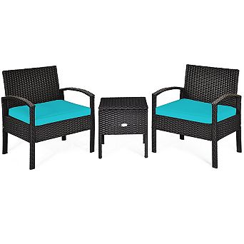 3 pc PE Rattan Wicker Patio Sofa Set with Cushions and Storage Table Turquoise