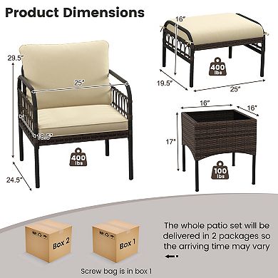 5 Piece Patio Conversation Set with Ottomans and Coffee Table Beige