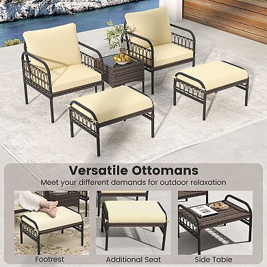 5 Piece Patio Conversation Set with Ottomans and Coffee Table Beige