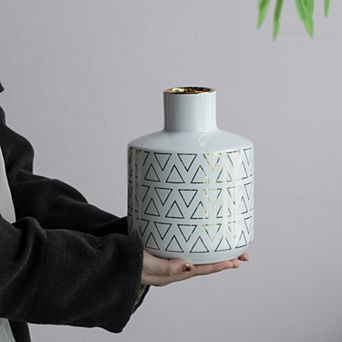 5.9x7.9" Round White/Gold Vase