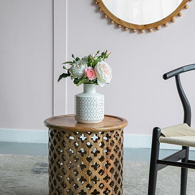 5.9x7.9" Round White/Gold Vase