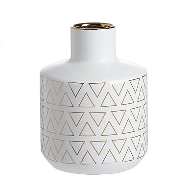 5.9x7.9" Round White/Gold Vase
