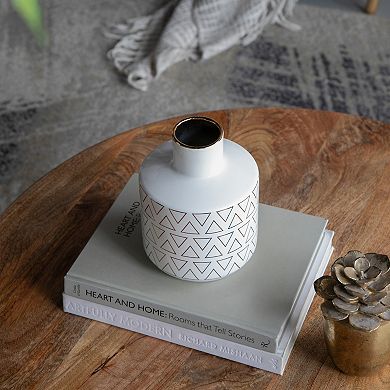 5.9x7.9" Round White/Gold Vase