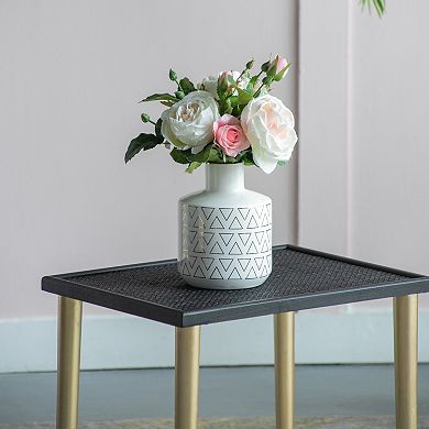 5.9x7.9" Round White/Gold Vase
