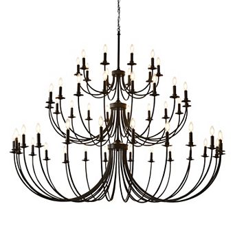 52-Light Extra Large Matte Black Farmhouse Tiered Chandelier for High Ceilings Grand Entryways