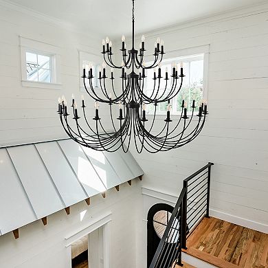 52-Light Extra Large Matte Black Farmhouse Tiered Chandelier for High Ceilings Grand Entryways