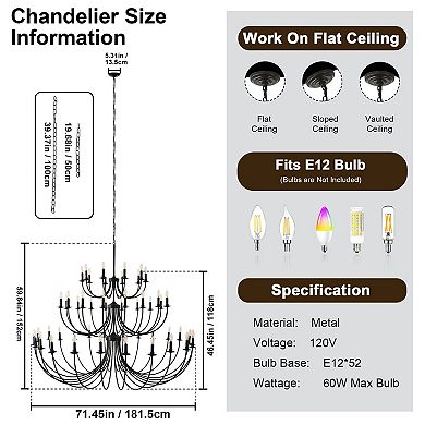 52-Light Extra Large Matte Black Farmhouse Tiered Chandelier for High Ceilings Grand Entryways
