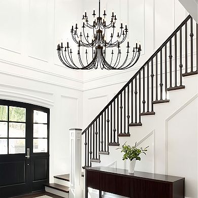 52-Light Extra Large Matte Black Farmhouse Tiered Chandelier for High Ceilings Grand Entryways
