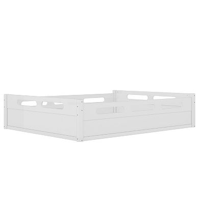 Heybly Queen Size Floor Platform Bed with Guardrails with Slats Support, No Box Spring Needed