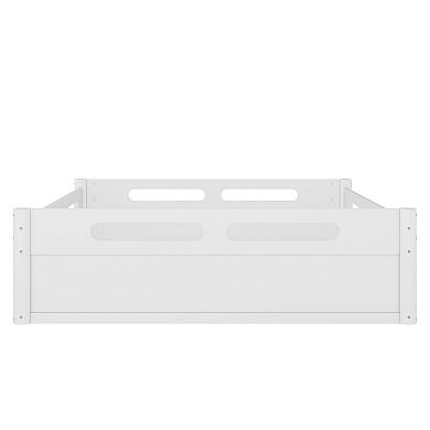 Heybly Queen Size Floor Platform Bed with Guardrails with Slats Support, No Box Spring Needed