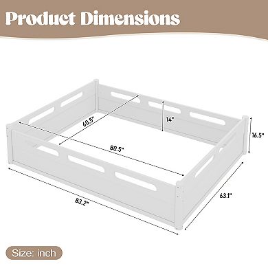 Heybly Queen Size Floor Platform Bed with Guardrails with Slats Support, No Box Spring Needed