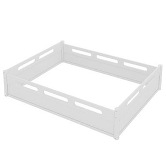 Heybly Queen Size Floor Platform Bed with Guardrails with Slats Support, No Box Spring Needed