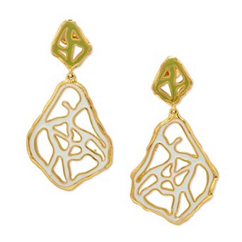 Gold-plated and Pastel Blue-Green Enamel Tala Earrings by Dhwani Bansal