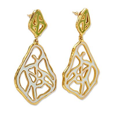 Gold-plated and Pastel Blue-Green Enamel Tala Earrings by Dhwani Bansal