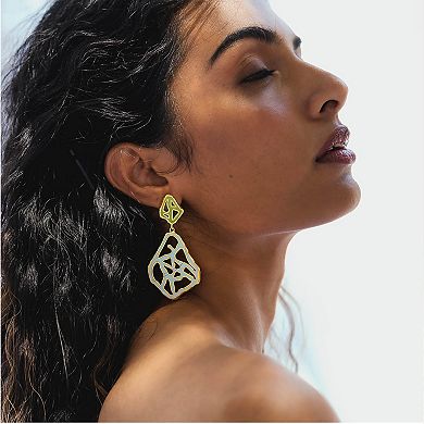 Gold-plated and Pastel Blue-Green Enamel Tala Earrings by Dhwani Bansal