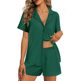 Ekouaer Womens Pajama Sets 2 pc Cotton Pjs Button Down Sleepwear Short Sleeve Lounge Set